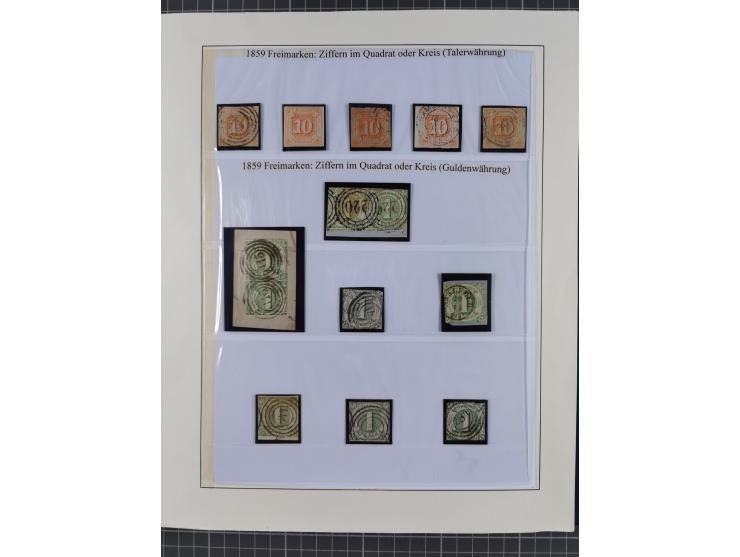 1852/66, gestempelte Sammlung und 48 Briefe und Ganzsachen, dabei viele Ausgaben mehrfach mit Nuancen, auch besseren Stempeln