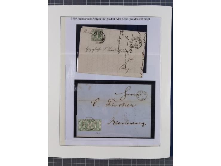 1852/66, gestempelte Sammlung und 48 Briefe und Ganzsachen, dabei viele Ausgaben mehrfach mit Nuancen, auch besseren Stempeln