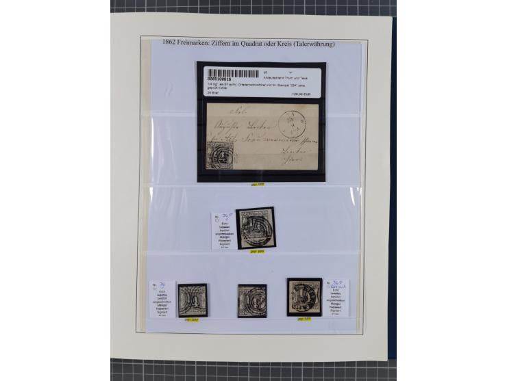 1852/66, gestempelte Sammlung und 48 Briefe und Ganzsachen, dabei viele Ausgaben mehrfach mit Nuancen, auch besseren Stempeln