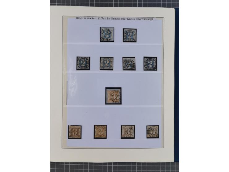 1852/66, gestempelte Sammlung und 48 Briefe und Ganzsachen, dabei viele Ausgaben mehrfach mit Nuancen, auch besseren Stempeln