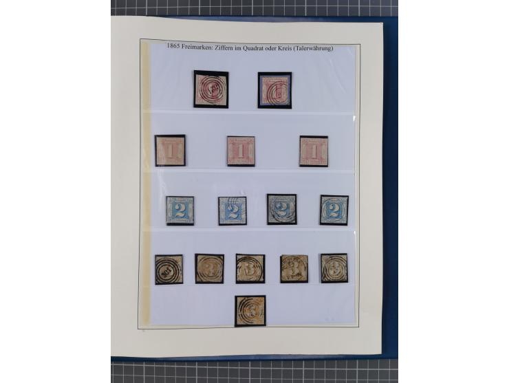 1852/66, gestempelte Sammlung und 48 Briefe und Ganzsachen, dabei viele Ausgaben mehrfach mit Nuancen, auch besseren Stempeln
