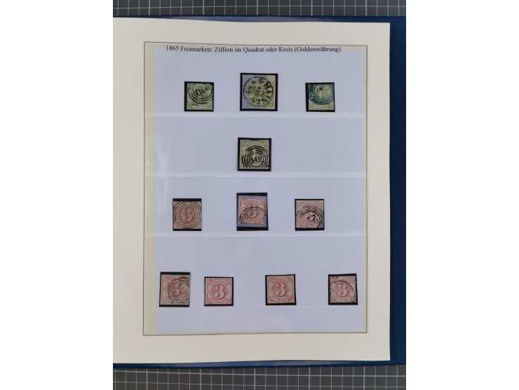 1852/66, gestempelte Sammlung und 48 Briefe und Ganzsachen, dabei viele Ausgaben mehrfach mit Nuancen, auch besseren Stempeln