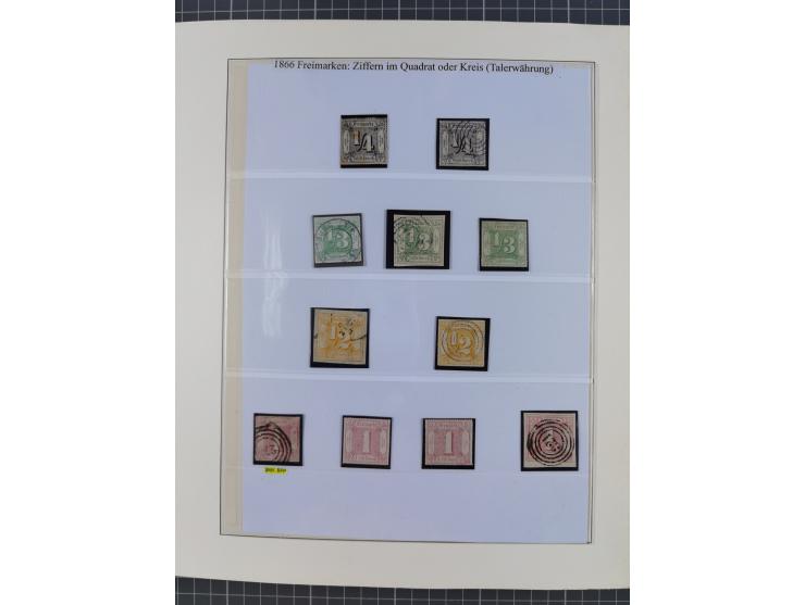 1852/66, gestempelte Sammlung und 48 Briefe und Ganzsachen, dabei viele Ausgaben mehrfach mit Nuancen, auch besseren Stempeln