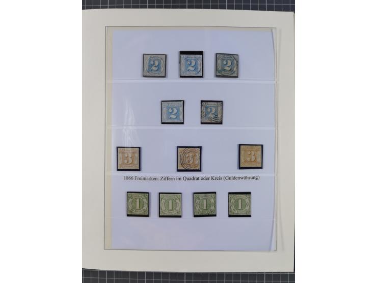 1852/66, gestempelte Sammlung und 48 Briefe und Ganzsachen, dabei viele Ausgaben mehrfach mit Nuancen, auch besseren Stempeln