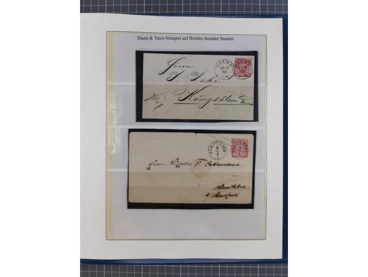 1852/66, gestempelte Sammlung und 48 Briefe und Ganzsachen, dabei viele Ausgaben mehrfach mit Nuancen, auch besseren Stempeln