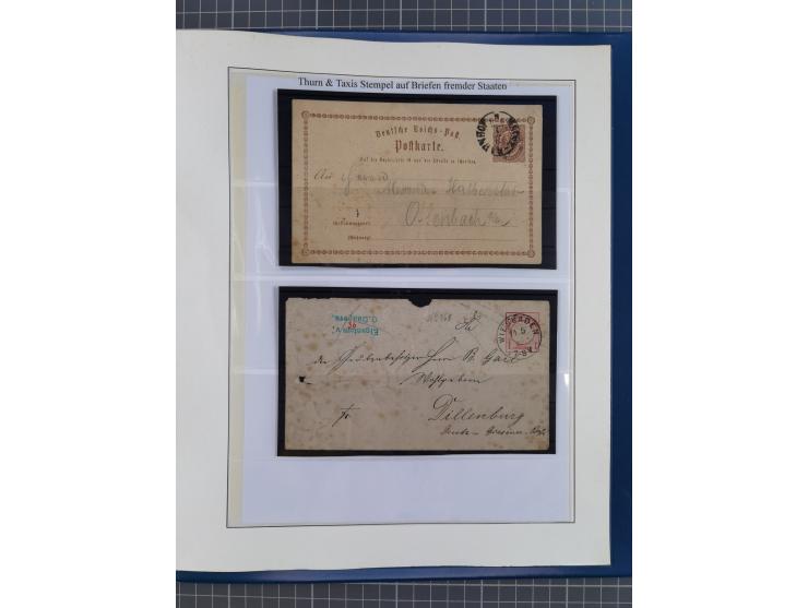 1852/66, gestempelte Sammlung und 48 Briefe und Ganzsachen, dabei viele Ausgaben mehrfach mit Nuancen, auch besseren Stempeln