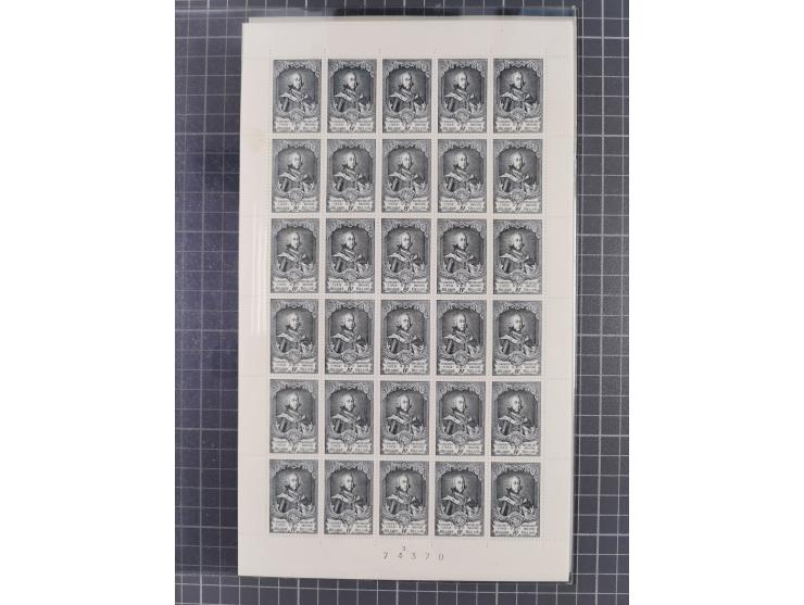 1952, UPU 80c.-40Fr. cpl. printing sheets with 30 stamps, each mint never hinged and very fine, only very few complete sheets