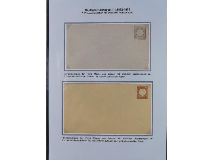 1872/75, Sammlung “Privat-Ganzsachenumschläge” mit 25 Umschlägen. Dabei u.a. jeweils 1 Umschlag mit Wertstempel 2½ und 5 Gros