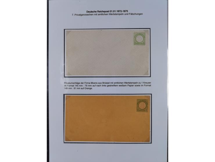 1872/75, Sammlung “Privat-Ganzsachenumschläge” mit 25 Umschlägen. Dabei u.a. jeweils 1 Umschlag mit Wertstempel 2½ und 5 Gros
