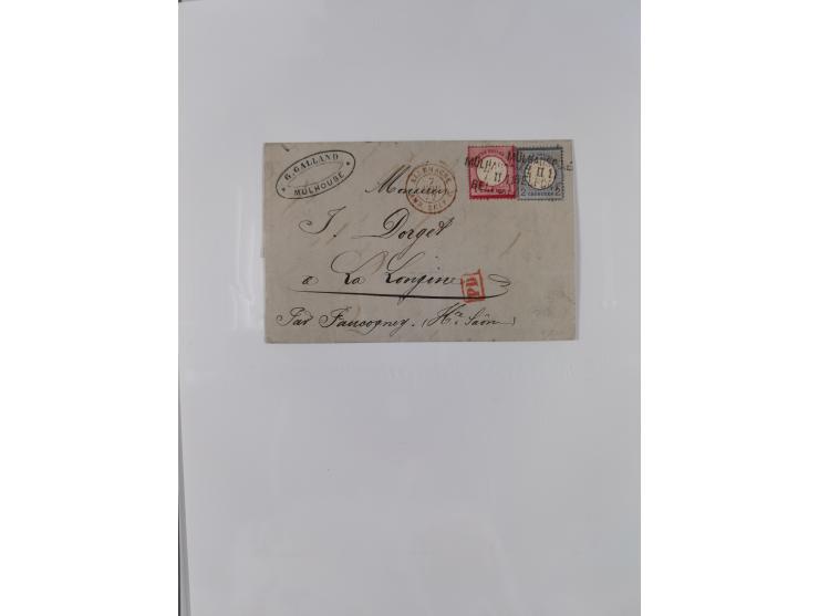 1872/74, kleine Sammlung von Bahnpost- und Bahnhofsstempel-Stempeln auf ca. 40 Briefen, Karten und Ganzsachen. Dabei interess