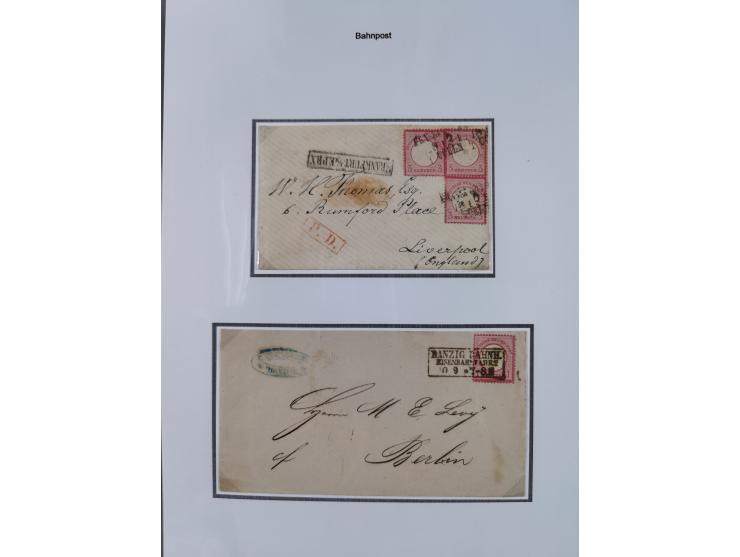 1872/74, kleine Sammlung von Bahnpost- und Bahnhofsstempel-Stempeln auf ca. 40 Briefen, Karten und Ganzsachen. Dabei interess