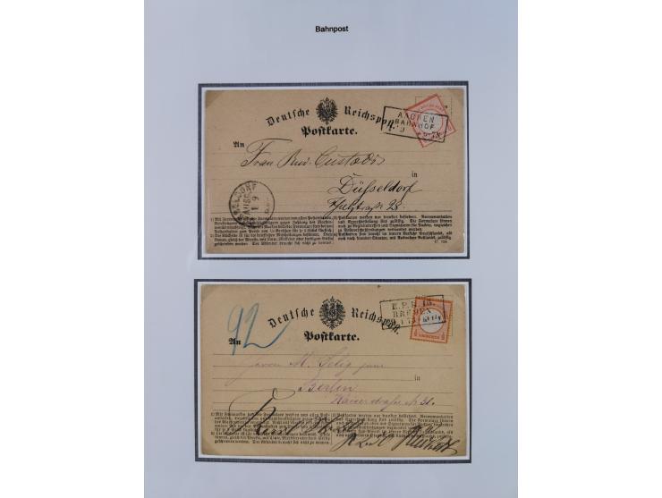 1872/74, kleine Sammlung von Bahnpost- und Bahnhofsstempel-Stempeln auf ca. 40 Briefen, Karten und Ganzsachen. Dabei interess