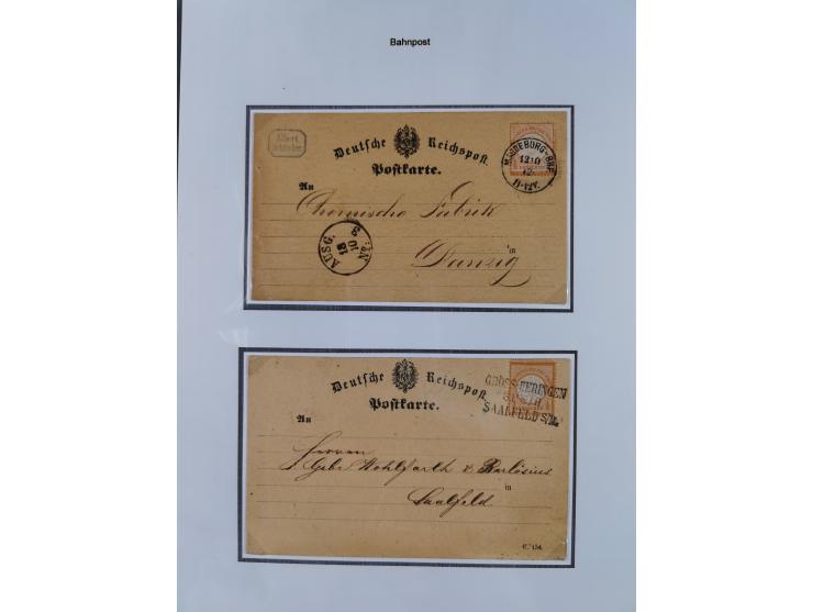 1872/74, kleine Sammlung von Bahnpost- und Bahnhofsstempel-Stempeln auf ca. 40 Briefen, Karten und Ganzsachen. Dabei interess