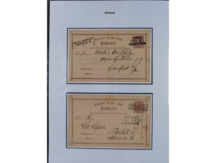 1872/74, kleine Sammlung von Bahnpost- und Bahnhofsstempel-Stempeln auf ca. 40 Briefen, Karten und Ganzsachen. Dabei interess