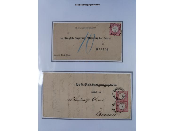 1872/74, Sammlung mit 22 frankierten “Postbehändigungsscheinen” in den Tarifen ½ Gr., 1 Gr., 1½ Gr. und 2 Gr. Dabei verschied