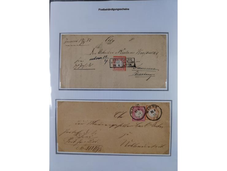 1872/74, Sammlung mit 22 frankierten “Postbehändigungsscheinen” in den Tarifen ½ Gr., 1 Gr., 1½ Gr. und 2 Gr. Dabei verschied