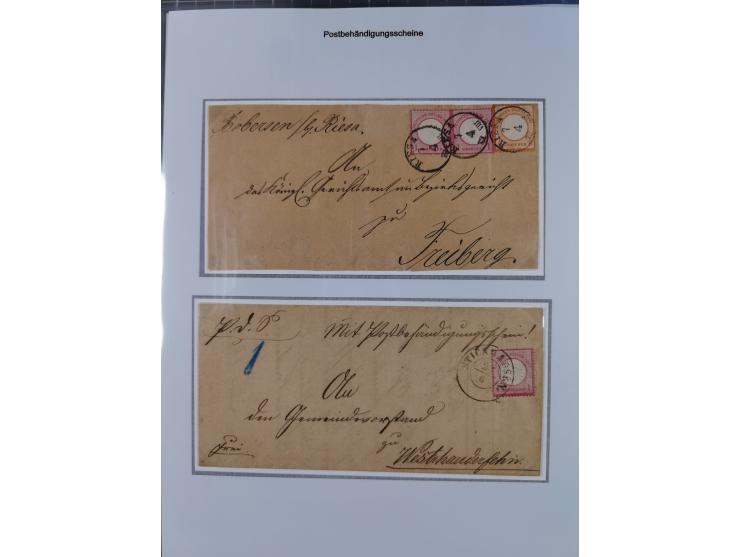 1872/74, Sammlung mit 22 frankierten “Postbehändigungsscheinen” in den Tarifen ½ Gr., 1 Gr., 1½ Gr. und 2 Gr. Dabei verschied