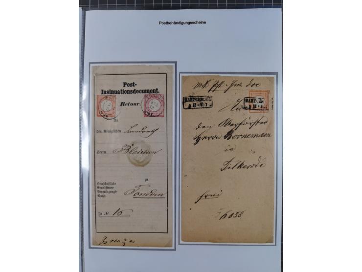 1872/74, Sammlung mit 22 frankierten “Postbehändigungsscheinen” in den Tarifen ½ Gr., 1 Gr., 1½ Gr. und 2 Gr. Dabei verschied