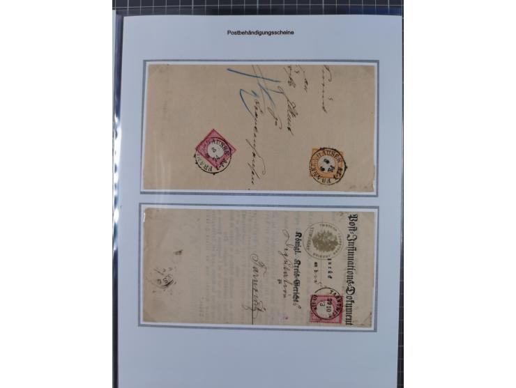 1872/74, Sammlung mit 22 frankierten “Postbehändigungsscheinen” in den Tarifen ½ Gr., 1 Gr., 1½ Gr. und 2 Gr. Dabei verschied
