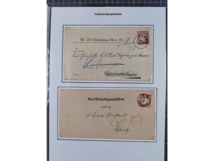 1872/74, Sammlung mit 22 frankierten “Postbehändigungsscheinen” in den Tarifen ½ Gr., 1 Gr., 1½ Gr. und 2 Gr. Dabei verschied