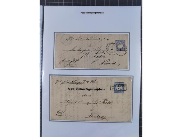 1872/74, Sammlung mit 22 frankierten “Postbehändigungsscheinen” in den Tarifen ½ Gr., 1 Gr., 1½ Gr. und 2 Gr. Dabei verschied