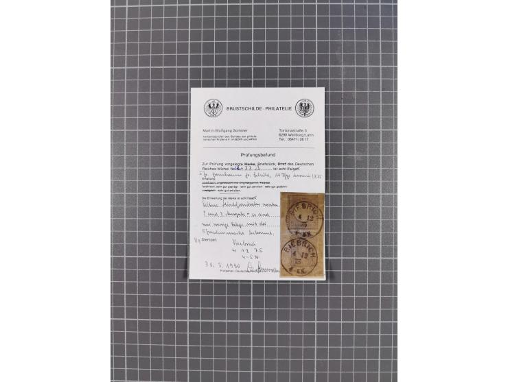 1875, Partie “Mischfrankaturen Brustschild-Pfennige” mit 10 Briefen und vier Briefstücken mit u.a. Mi.-Nr. 22 im Paar + 2x Mi