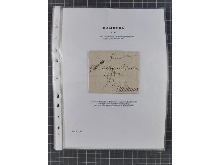 1785/1843 (ca.), kleine Partie mit 12 Vorphila-Briefe, dabei “128 HAMBURG” (x2), “T.T. HAMBURG 13 Dec.43.”, etc., meist in se
