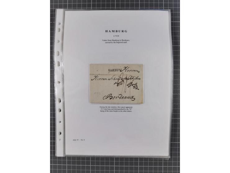 1785/1843 (ca.), kleine Partie mit 12 Vorphila-Briefe, dabei “128 HAMBURG” (x2), “T.T. HAMBURG 13 Dec.43.”, etc., meist in se