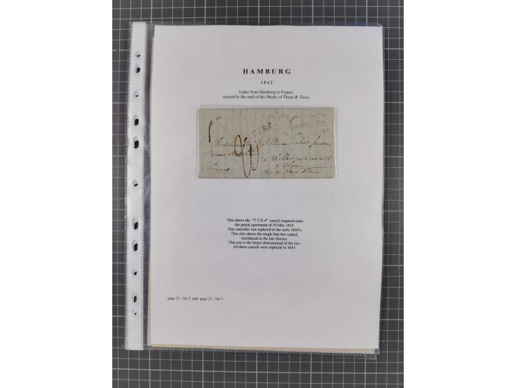 1785/1843 (ca.), kleine Partie mit 12 Vorphila-Briefe, dabei “128 HAMBURG” (x2), “T.T. HAMBURG 13 Dec.43.”, etc., meist in se