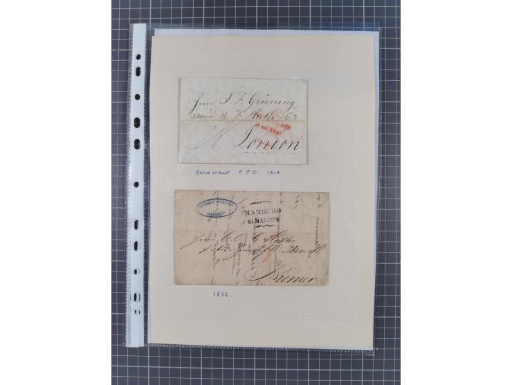 1785/1843 (ca.), kleine Partie mit 12 Vorphila-Briefe, dabei “128 HAMBURG” (x2), “T.T. HAMBURG 13 Dec.43.”, etc., meist in se