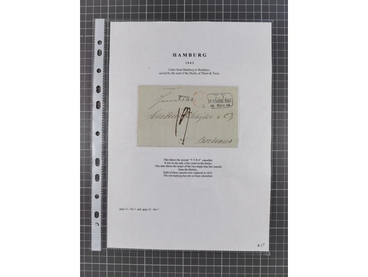 1785/1843 (ca.), kleine Partie mit 12 Vorphila-Briefe, dabei “128 HAMBURG” (x2), “T.T. HAMBURG 13 Dec.43.”, etc., meist in se