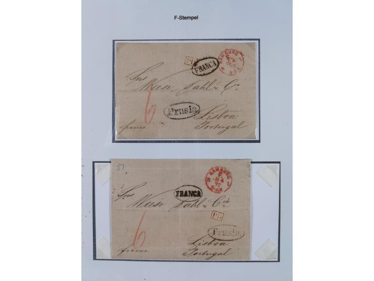 1867/77, interessante Sammlung “Franco-Stempel” mit 33 Briefen, Karten und zwei Paketkarten. Dabei u.a. Destinationen nach Fr
