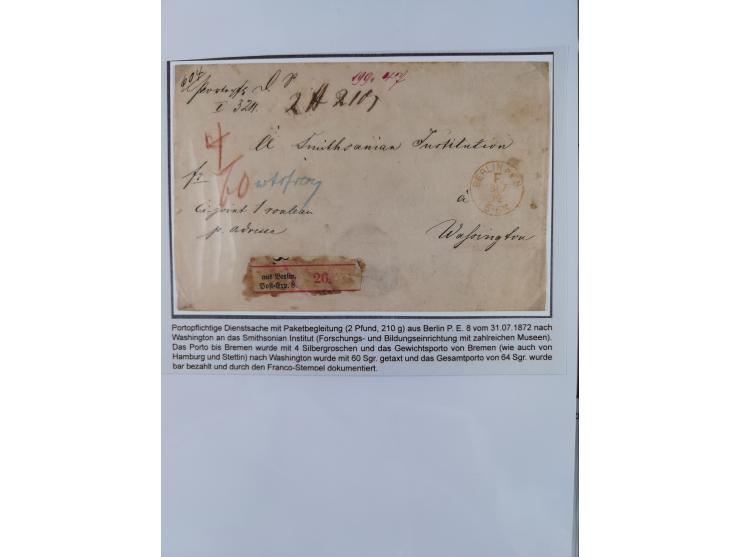 1867/77, interessante Sammlung “Franco-Stempel” mit 33 Briefen, Karten und zwei Paketkarten. Dabei u.a. Destinationen nach Fr