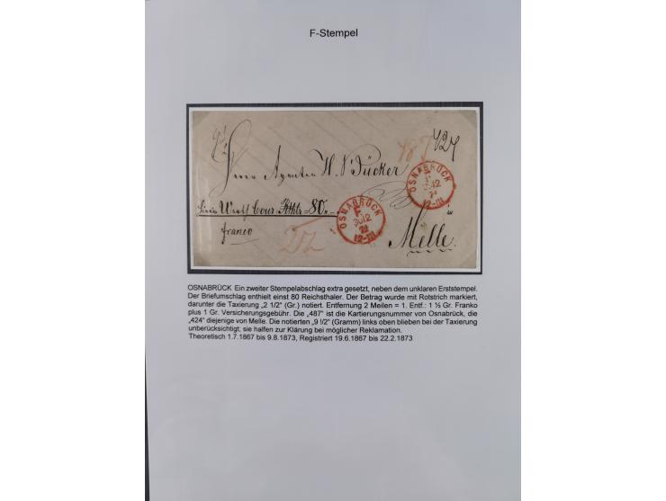 1867/77, interessante Sammlung “Franco-Stempel” mit 33 Briefen, Karten und zwei Paketkarten. Dabei u.a. Destinationen nach Fr