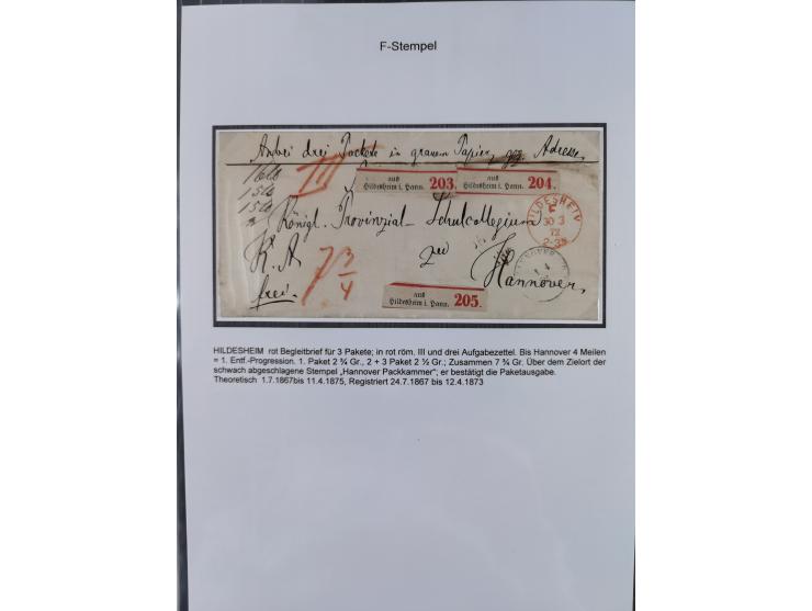 1867/77, interessante Sammlung “Franco-Stempel” mit 33 Briefen, Karten und zwei Paketkarten. Dabei u.a. Destinationen nach Fr