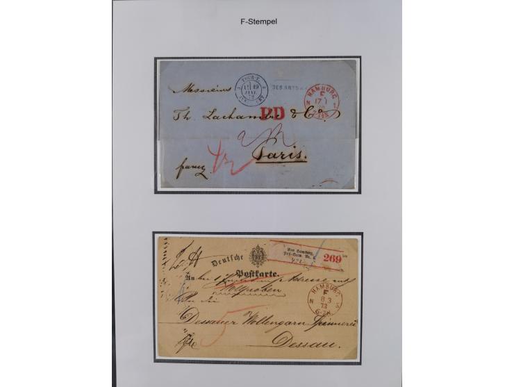 1867/77, interessante Sammlung “Franco-Stempel” mit 33 Briefen, Karten und zwei Paketkarten. Dabei u.a. Destinationen nach Fr