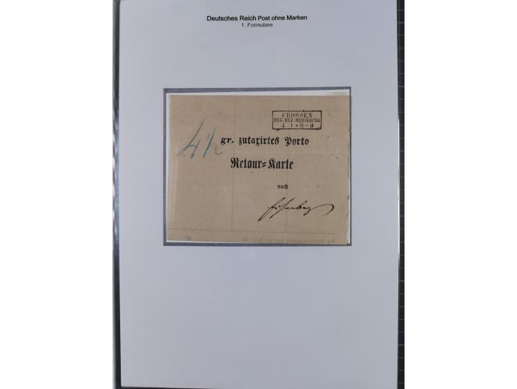 1872/75, sehr interessante Partie mit 18 markenlosen Formularen und Verwendungen. Dabei u.a. großformatiger Wertbrief mit EKr