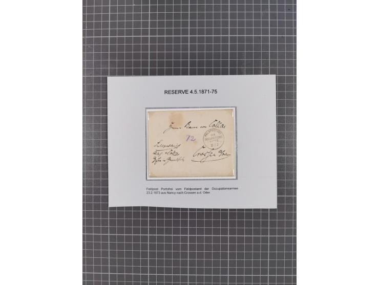 1872/75, sehr interessante Partie mit 18 markenlosen Formularen und Verwendungen. Dabei u.a. großformatiger Wertbrief mit EKr