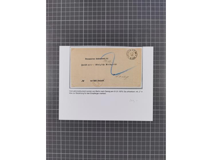 1872/75, sehr interessante Partie mit 18 markenlosen Formularen und Verwendungen. Dabei u.a. großformatiger Wertbrief mit EKr