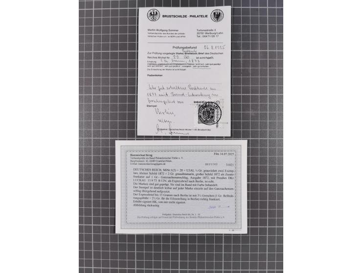 1872/74, 24 Ganzsachenkarten und Umschläge mit Zufrankaturen, interessanten Stempeln und Verwendungen. Dabei u.a. P2 fremdver