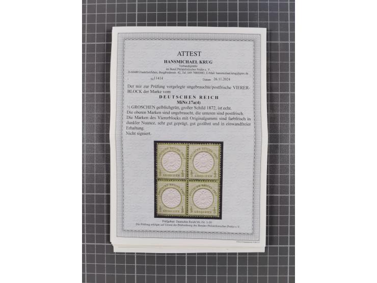 1872/74, ungebrauchte und postfrische Partie mit besseren Marken kleiner Schild, Farben und Viererblocks. Dabei u.a. 2x Mi.-N