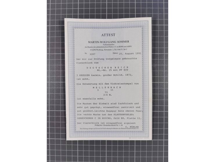 1872/74, Partie mit 20 Marken und zwei Viererblocks mit Plattenfehlern, stärkeren Verzähnungen, Schraubkopfabdrücke und weite