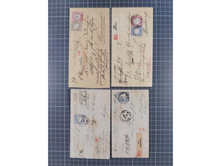 1872/74, Sammlung mit 30 Paketbegleitbriefen/Karten und drei Paketkarten sowie einer Vorderseite mit Mi.-Nr. 21a und L1 “HOLZ