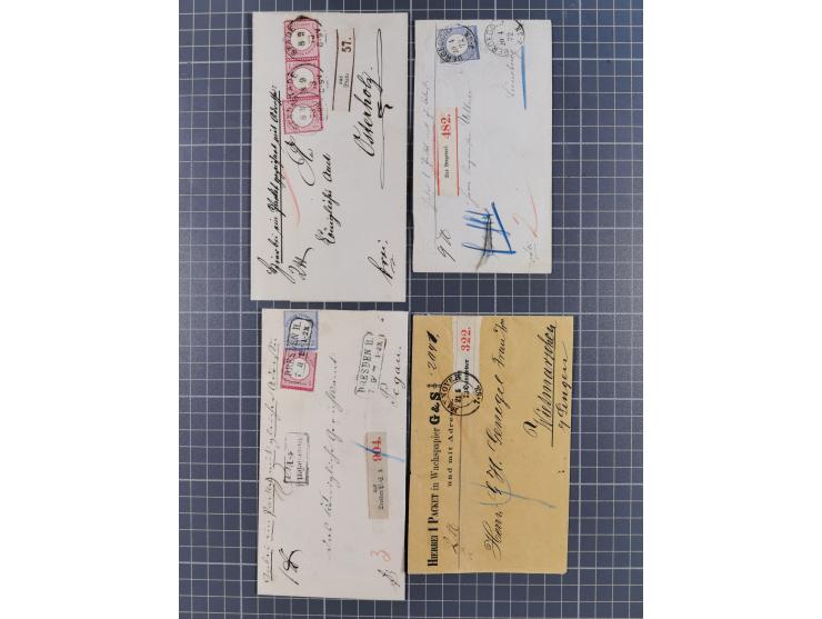 1872/74, Sammlung mit 30 Paketbegleitbriefen/Karten und drei Paketkarten sowie einer Vorderseite mit Mi.-Nr. 21a und L1 “HOLZ