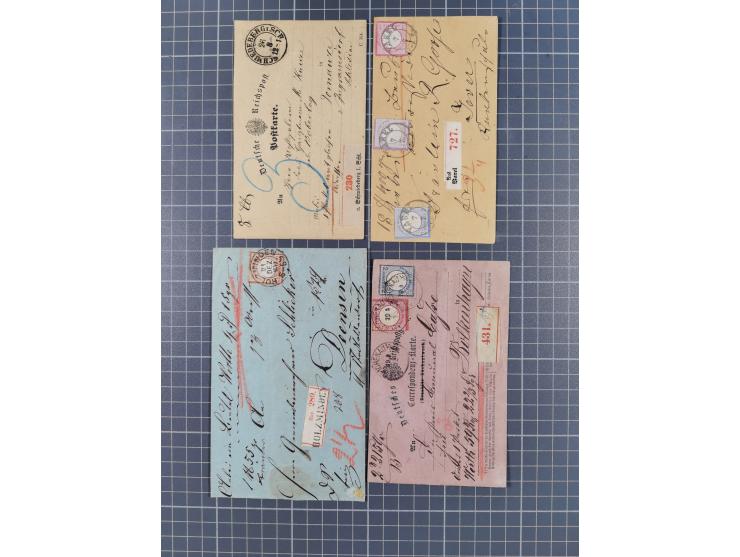 1872/74, Sammlung mit 30 Paketbegleitbriefen/Karten und drei Paketkarten sowie einer Vorderseite mit Mi.-Nr. 21a und L1 “HOLZ