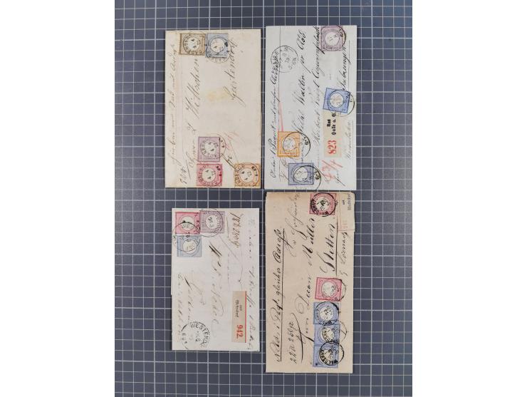 1872/74, Sammlung mit 30 Paketbegleitbriefen/Karten und drei Paketkarten sowie einer Vorderseite mit Mi.-Nr. 21a und L1 “HOLZ