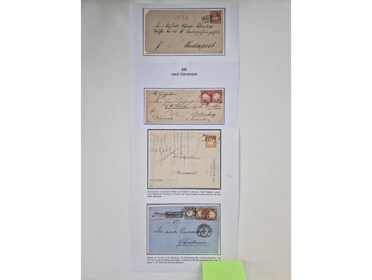 1872/74, umfangreiche Sammlung “Auslandsbriefe” mit ca. 70 Briefen und Karten mit besseren Frankaturen, R-Briefen, Grenzrayon