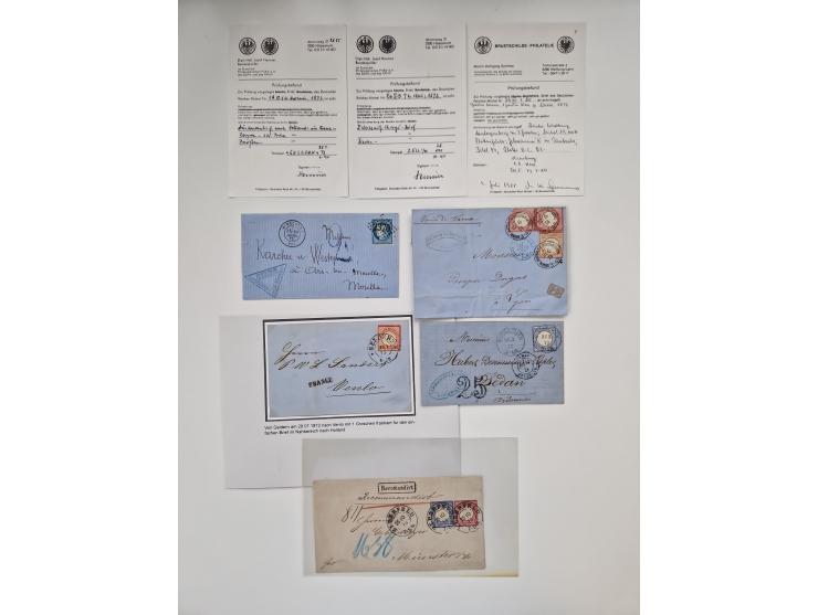 1872/74, umfangreiche Sammlung “Auslandsbriefe” mit ca. 70 Briefen und Karten mit besseren Frankaturen, R-Briefen, Grenzrayon