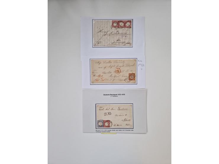 1872/74, umfangreiche Sammlung “Auslandsbriefe” mit ca. 70 Briefen und Karten mit besseren Frankaturen, R-Briefen, Grenzrayon