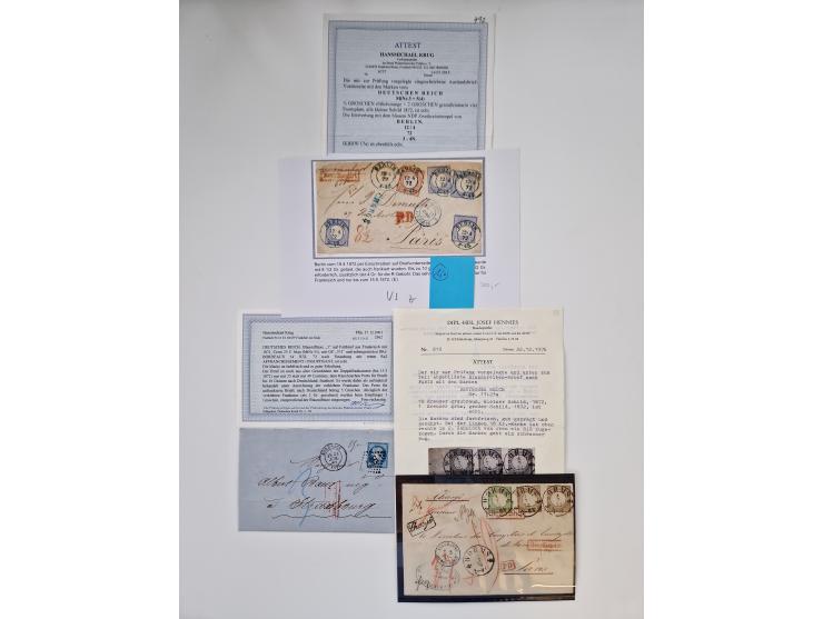 1872/74, umfangreiche Sammlung “Auslandsbriefe” mit ca. 70 Briefen und Karten mit besseren Frankaturen, R-Briefen, Grenzrayon